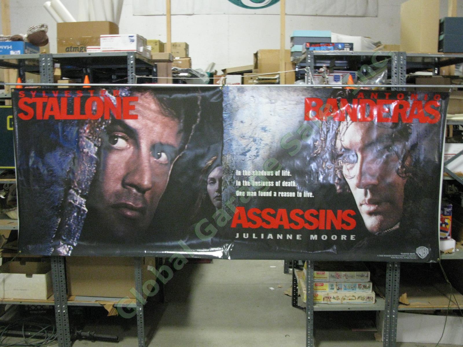 HUGE Assassins Original Movie Theater Lobby Vinyl Banner Stallone Banderas Moore