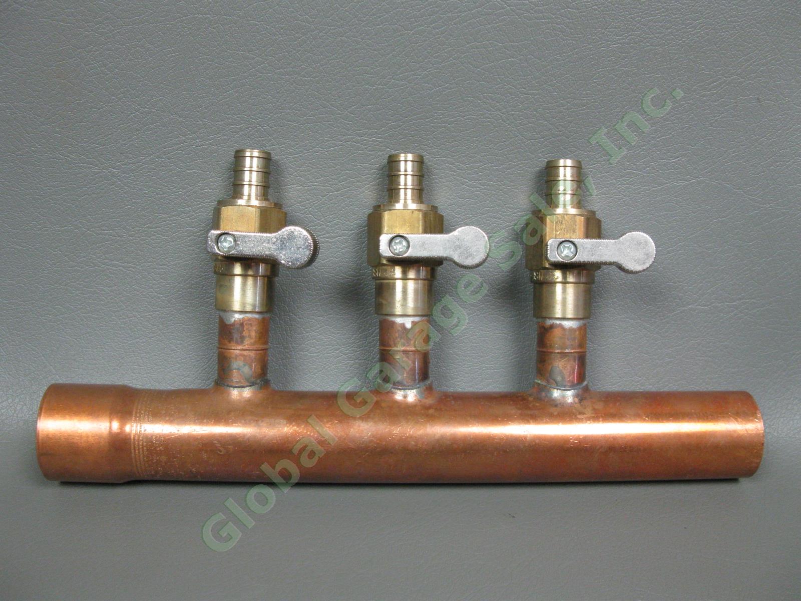 NEW 3-Port 1" Copper Plumbing Manifold Sweat 9" Pipe Brass Ball Valves NSF-61-G