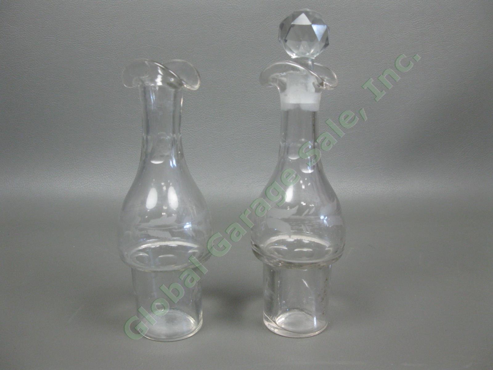 Antique Silverplate Glass Cruet Condiment Set Ornate Engraved Rotating 5-Bottle 2