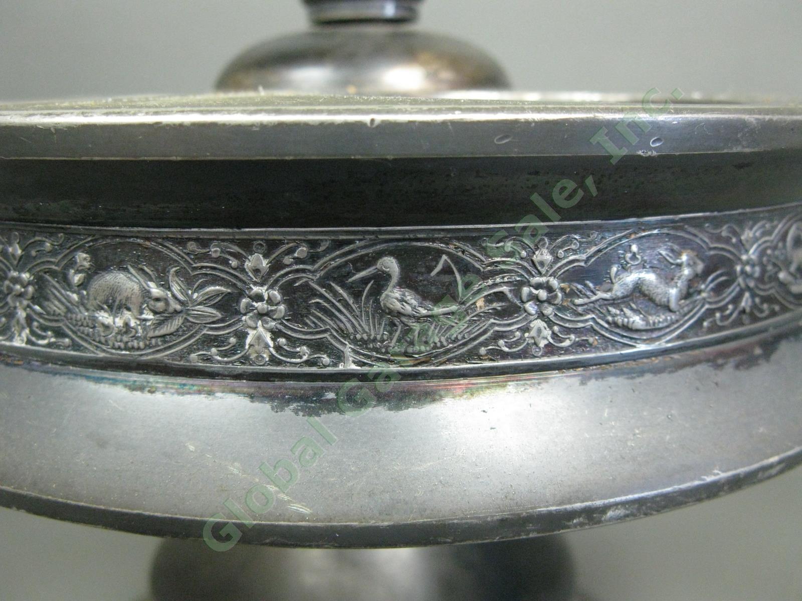 Antique Silverplate Glass Cruet Condiment Set Ornate Engraved Rotating 5-Bottle 7