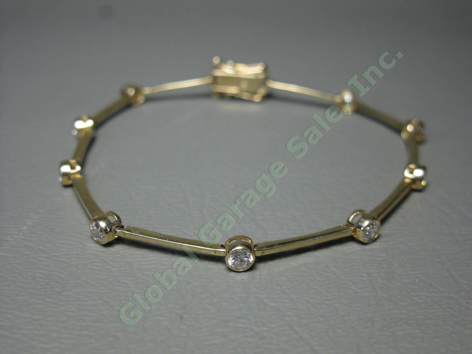 14k Yellow Solid Gold Cubic Zirconia CZ 7" Chain Link Thin Bar Bracelet 5 Grams