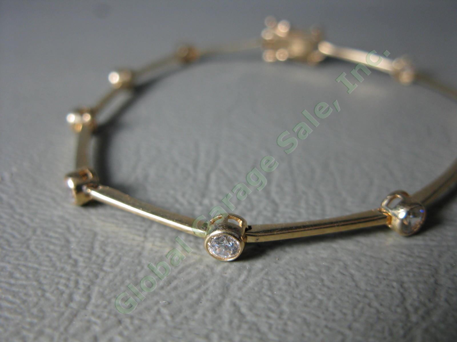 14k Yellow Solid Gold Cubic Zirconia CZ 7" Chain Link Thin Bar Bracelet 5 Grams 1