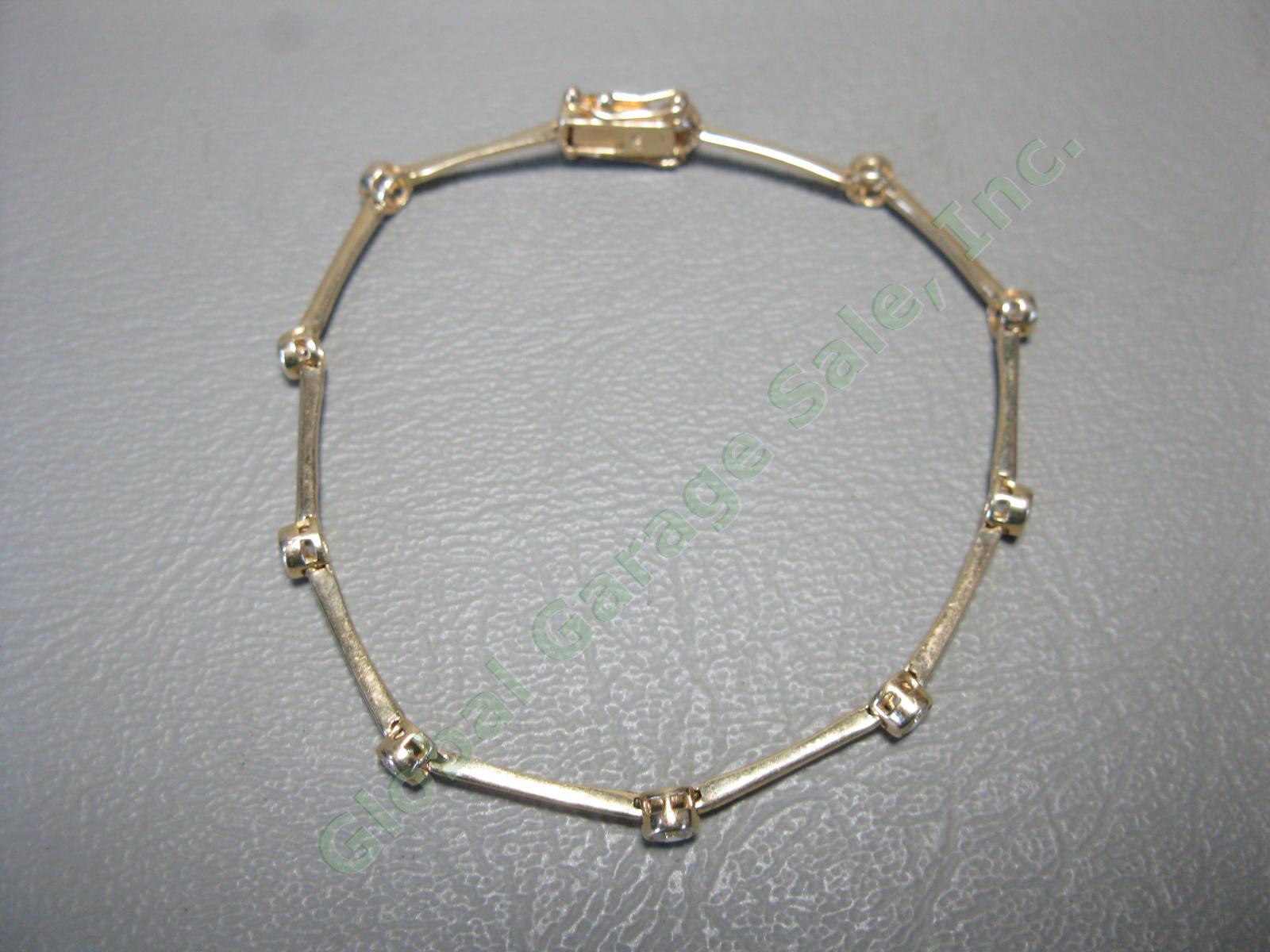 14k Yellow Solid Gold Cubic Zirconia CZ 7" Chain Link Thin Bar Bracelet 5 Grams 3