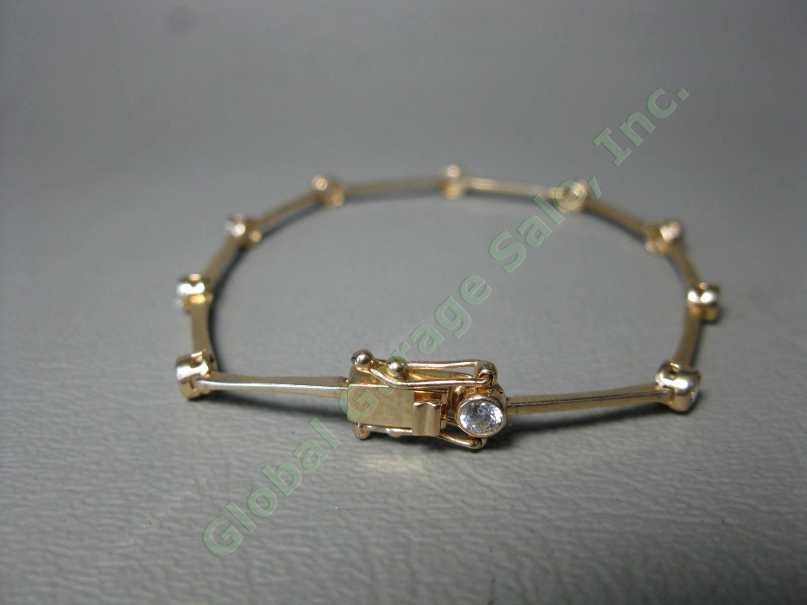 14k Yellow Solid Gold Cubic Zirconia CZ 7" Chain Link Thin Bar Bracelet 5 Grams 4