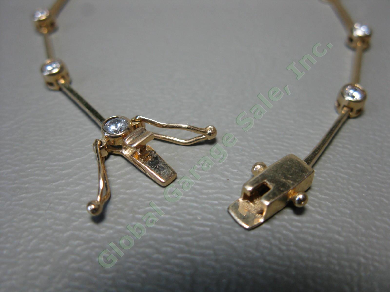 14k Yellow Solid Gold Cubic Zirconia CZ 7" Chain Link Thin Bar Bracelet 5 Grams 5