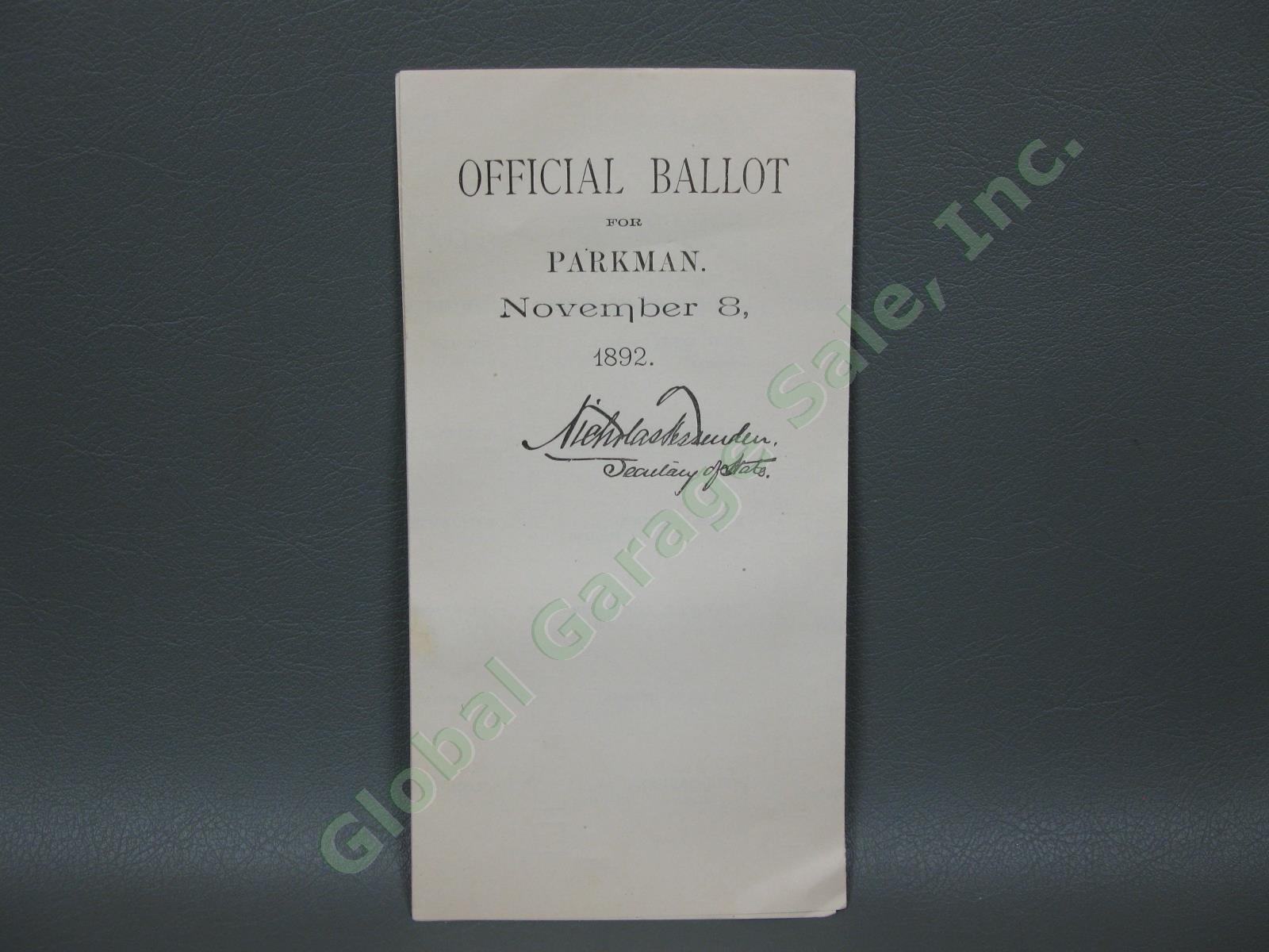 1892 Maine Vote Ballot Grover Cleveland Benjamin Harrison Presidential Election 1