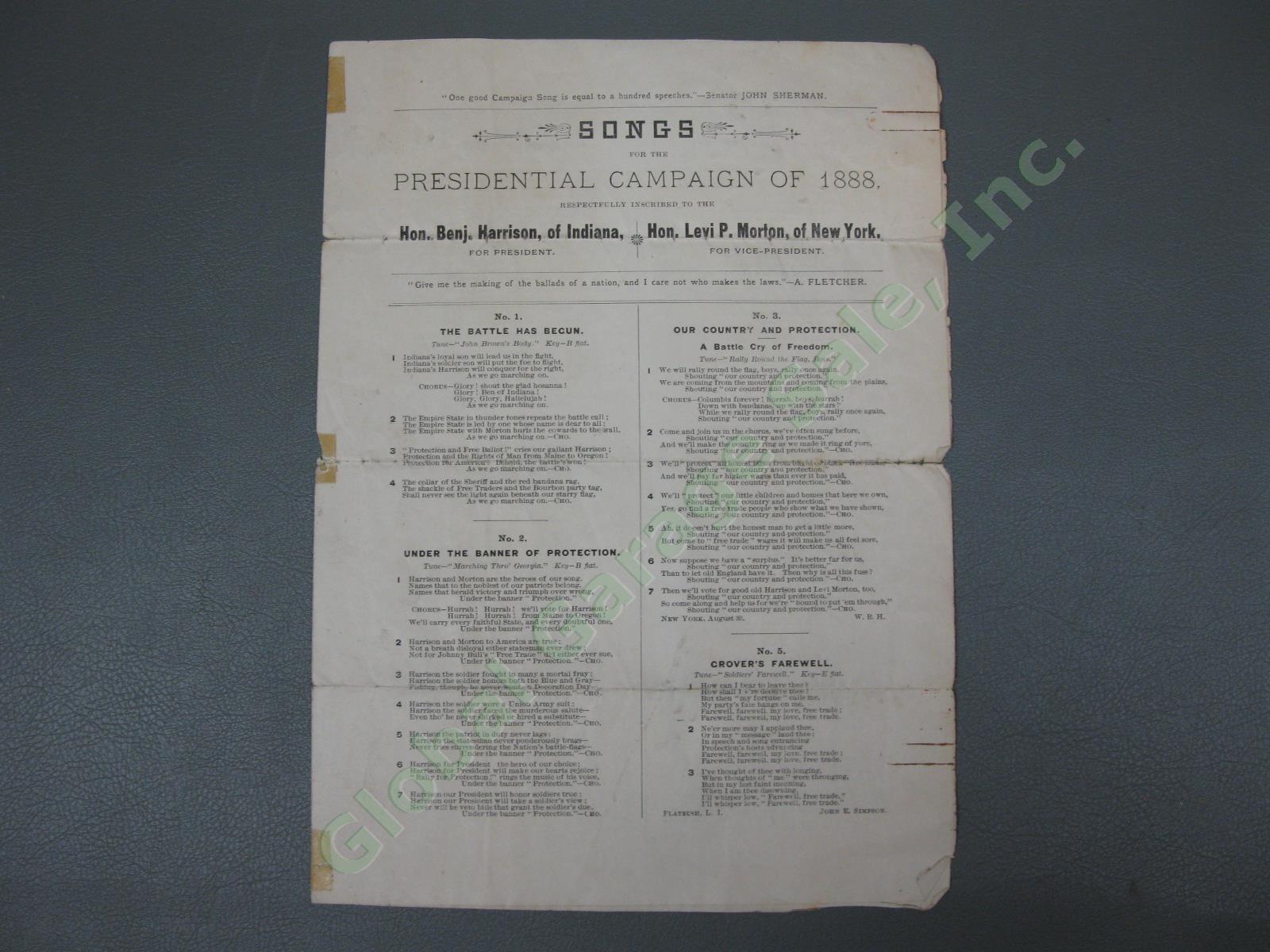 1888 Benjamin Harrison US Presidential Republican Campaign Sheet Music Song Book