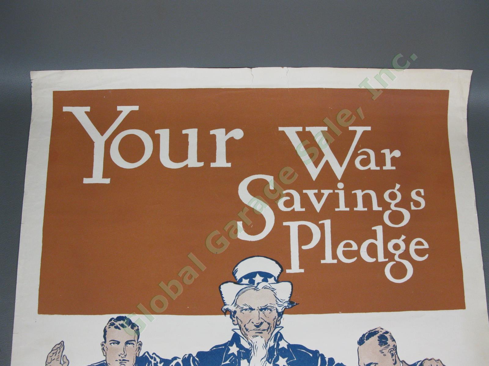 Original WWI War Savings Pledge Uncle Sam WSS Stamps Lithograph Poster 1