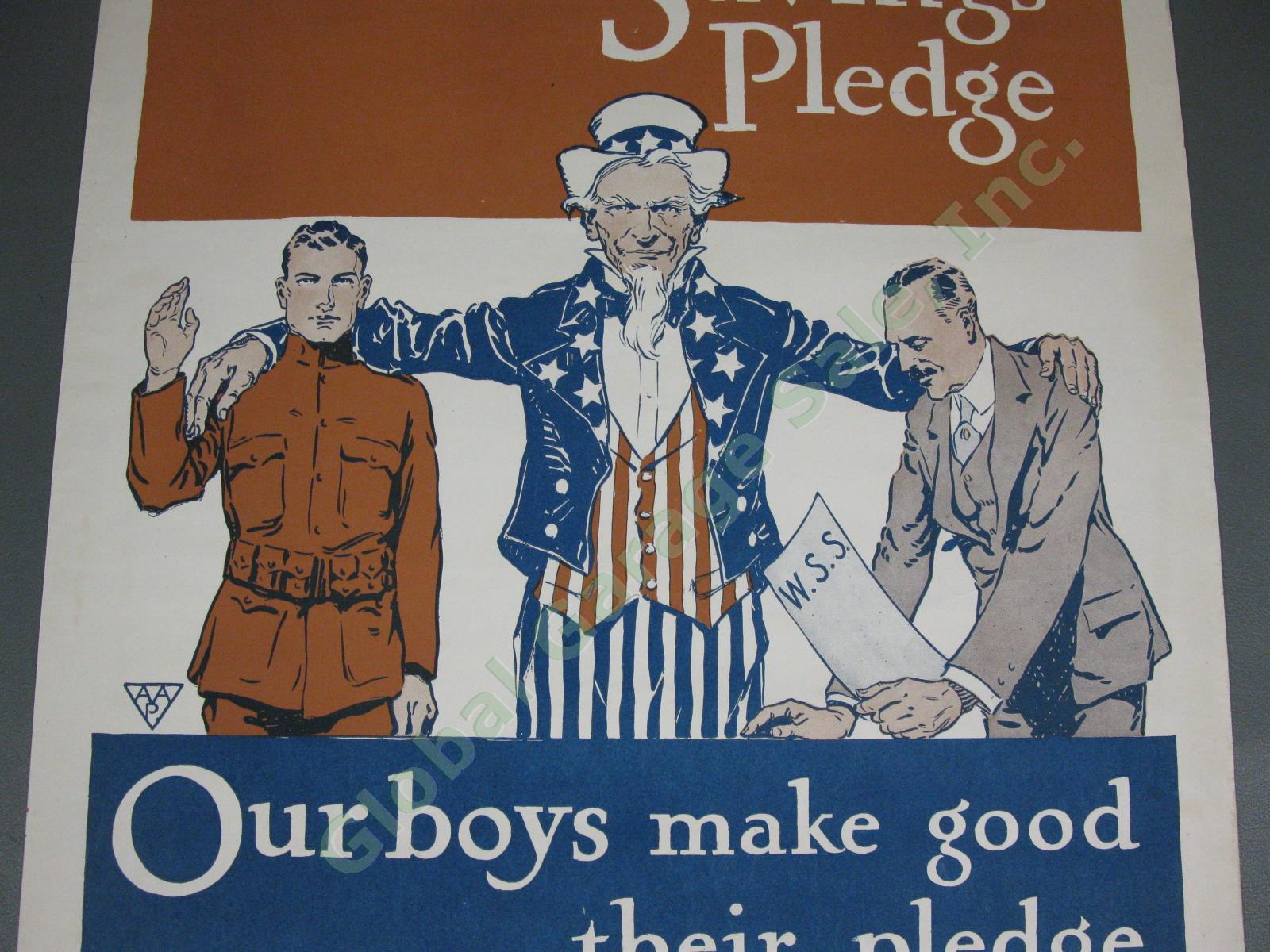 Original WWI War Savings Pledge Uncle Sam WSS Stamps Lithograph Poster 2