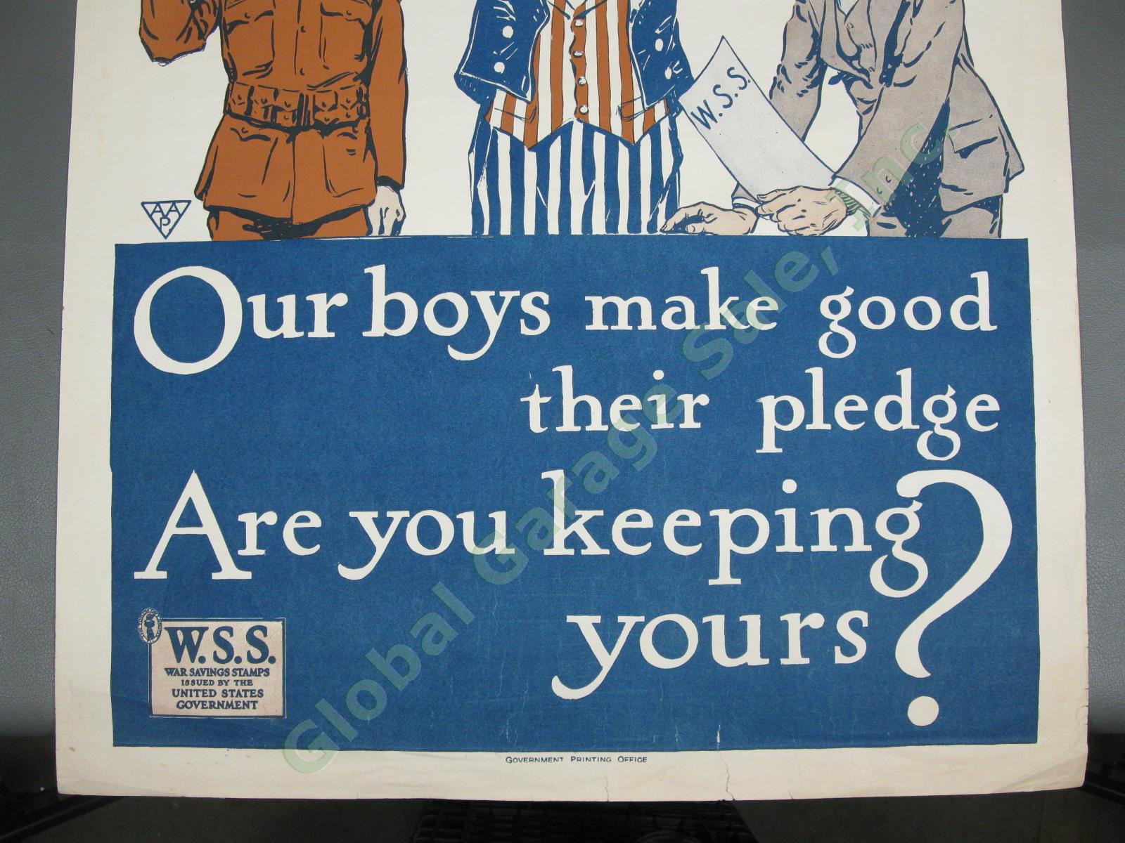 Original WWI War Savings Pledge Uncle Sam WSS Stamps Lithograph Poster 3