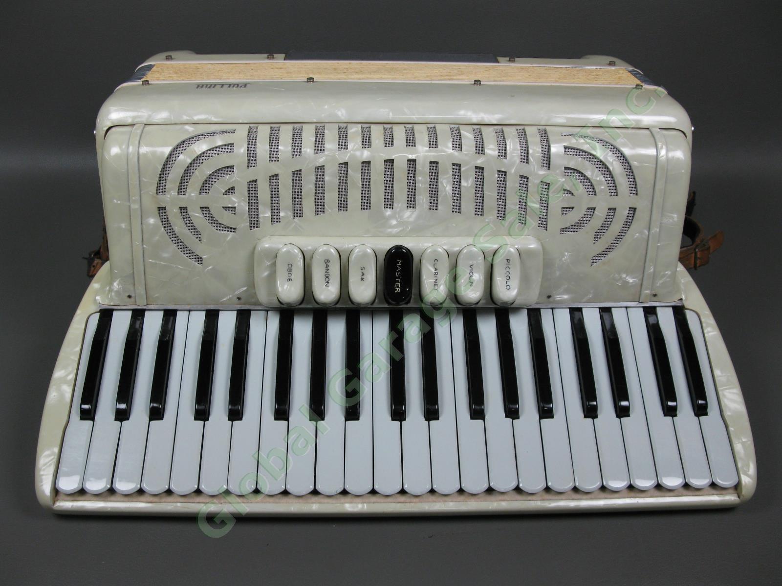 RARE Vintage White Pollina Piano Accordion 41/120 Treble Bass Keyboard Hard Case 1
