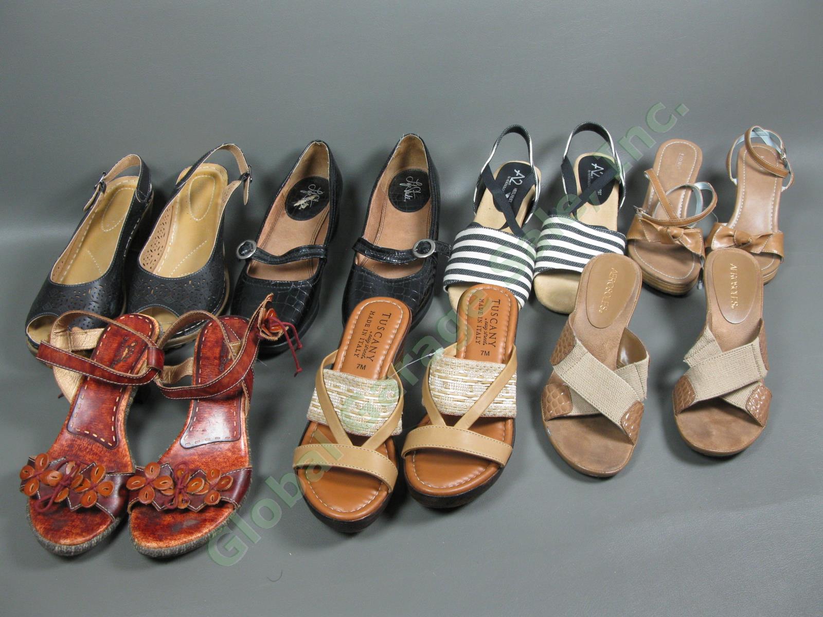 7 Pair Womens Leather Canvas Summer Sandal High Heel Size 6-10 Dress Shoe Lot