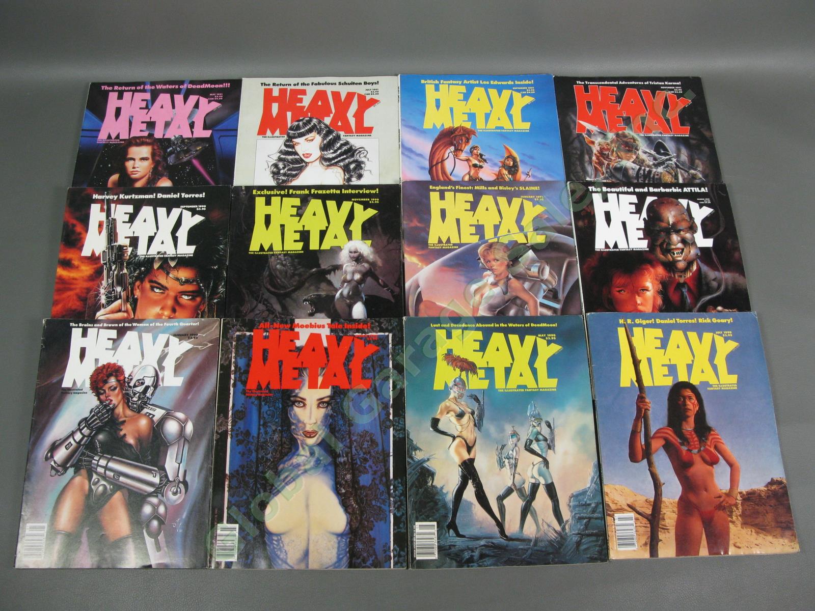 12 Complete 1990-1991 Heavy Metal Adult Illustrated Fantasy Comic Magazine Lot