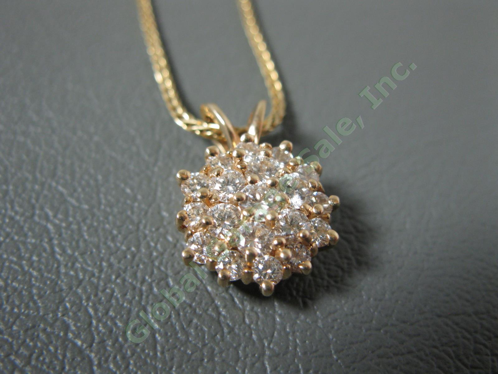 GCJ 14k Yellow Gold 19-Diamond Starburst Pendant Franciscan Weave Necklace 5g NR 1