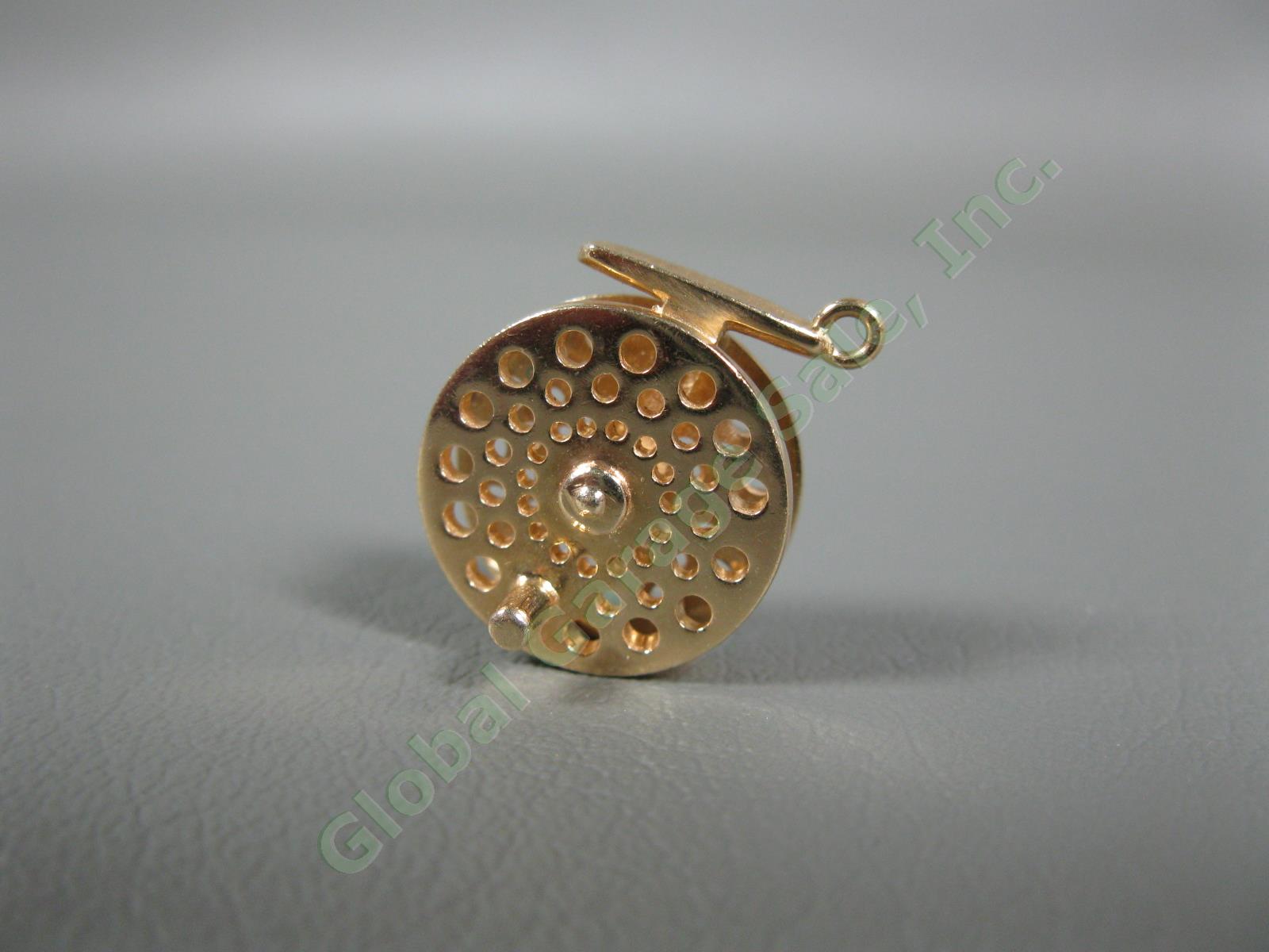 Vintage 14k Yellow Gold Fly Fishing Reel 3D Charm Necklace Pendant 7.3 Grams NR
