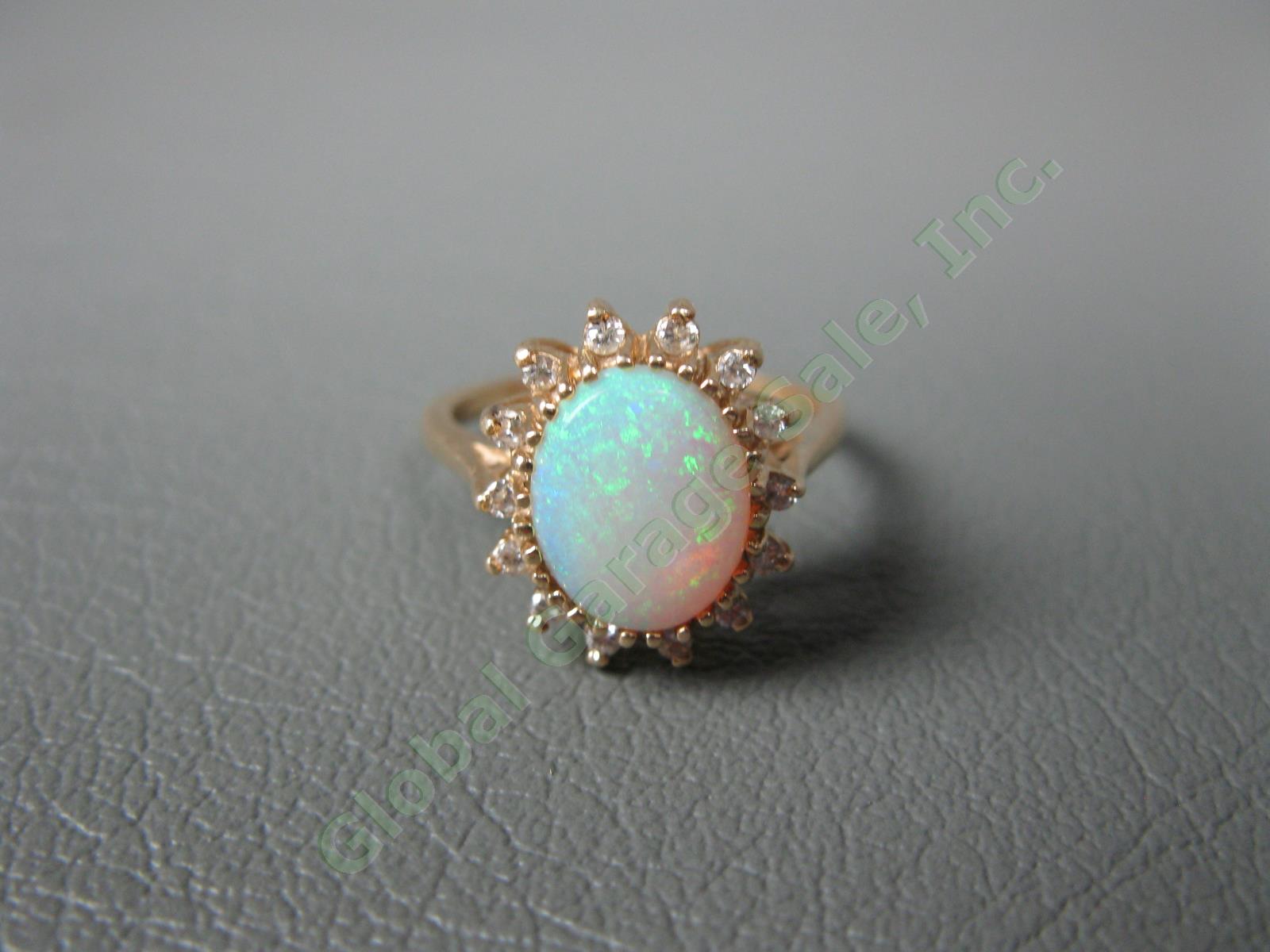 9.5mm Pinfire Opal 14-Diamond 14k Yellow Gold Size 6-3/4 Cocktail Ring 3.8 Grams