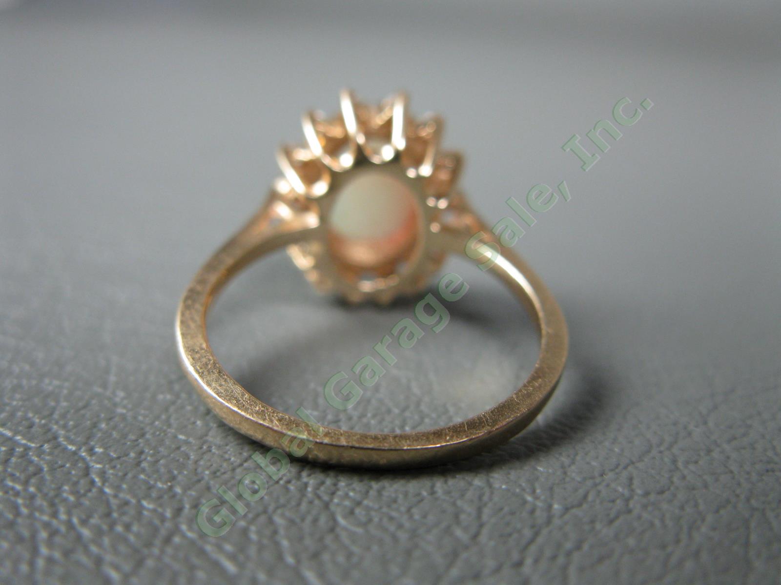 9.5mm Pinfire Opal 14-Diamond 14k Yellow Gold Size 6-3/4 Cocktail Ring 3.8 Grams 3