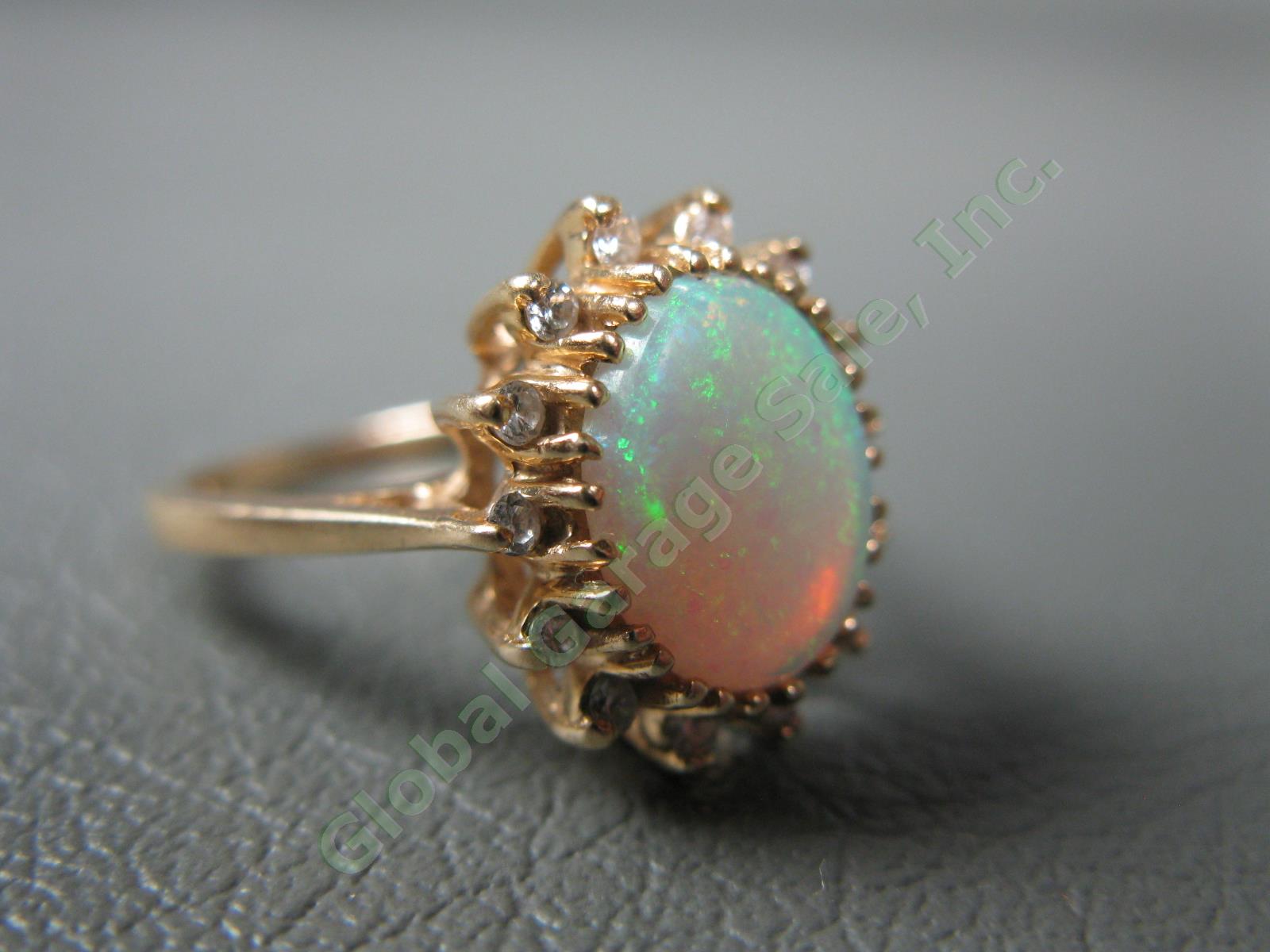 9.5mm Pinfire Opal 14-Diamond 14k Yellow Gold Size 6-3/4 Cocktail Ring 3.8 Grams 4