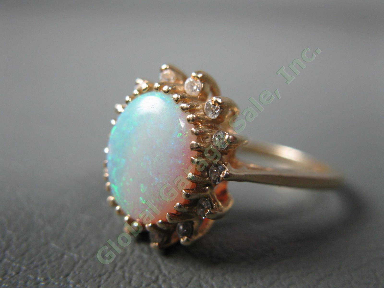 9.5mm Pinfire Opal 14-Diamond 14k Yellow Gold Size 6-3/4 Cocktail Ring 3.8 Grams 5