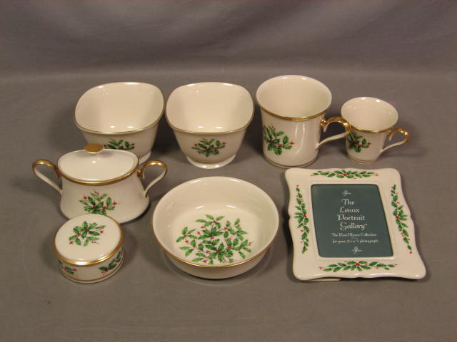 Lenox Holiday Holly Picture Frame Cups Treat Bowls Dish