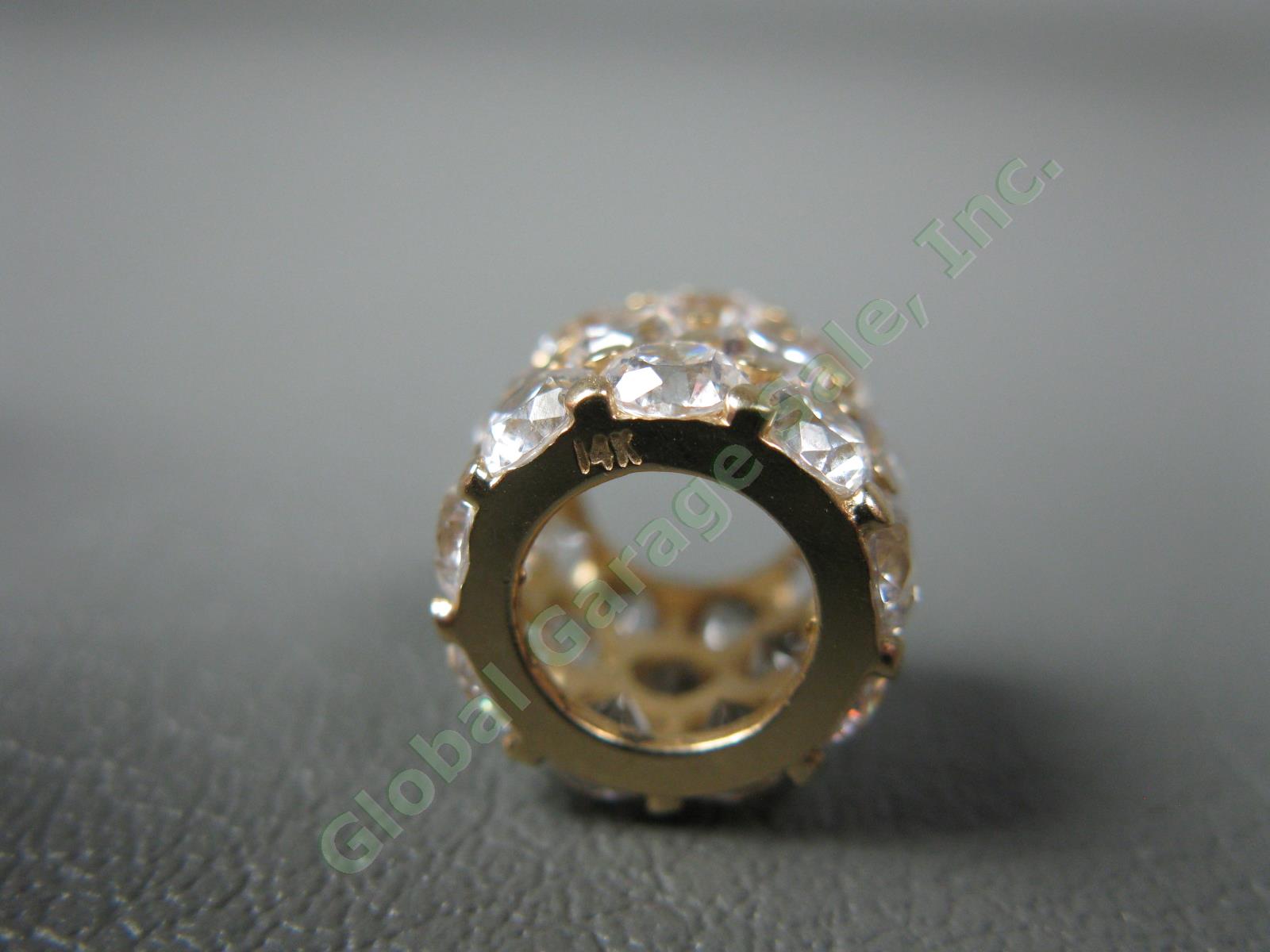 14K Gold CZ 25-Stud Cubic Zirconia Necklace Bracelet 9.5mm Pendant Bead 3.8g 1