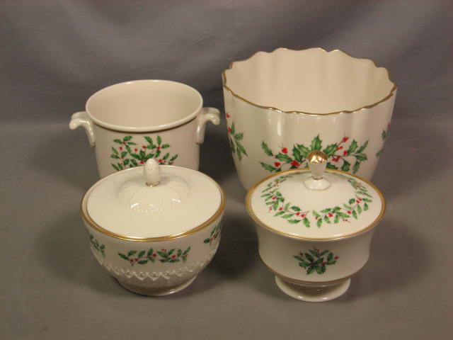 4 Vintage Lenox Holiday Holly Bowls Candy Jars Dishes +