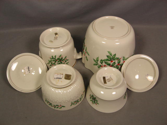 4 Vintage Lenox Holiday Holly Bowls Candy Jars Dishes + 1