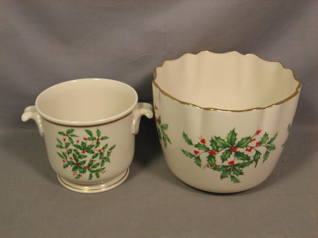 4 Vintage Lenox Holiday Holly Bowls Candy Jars Dishes + 3