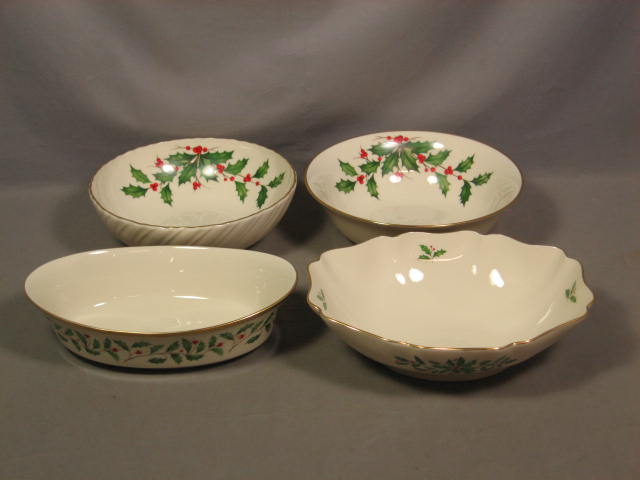 4 Vintage Lenox Holiday Holly Serving Bowls Dishes Set