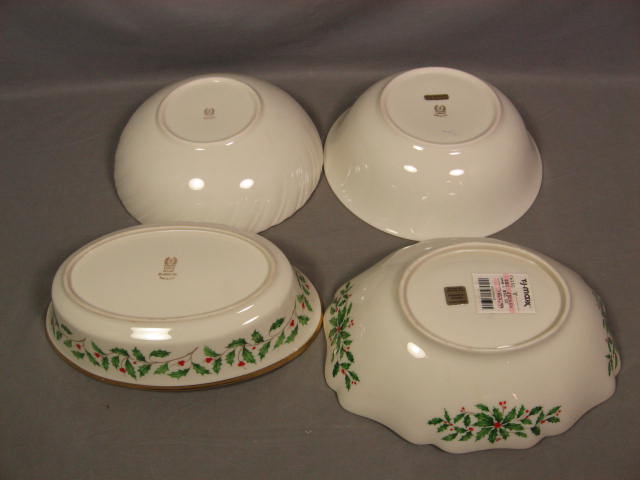 4 Vintage Lenox Holiday Holly Serving Bowls Dishes Set 1