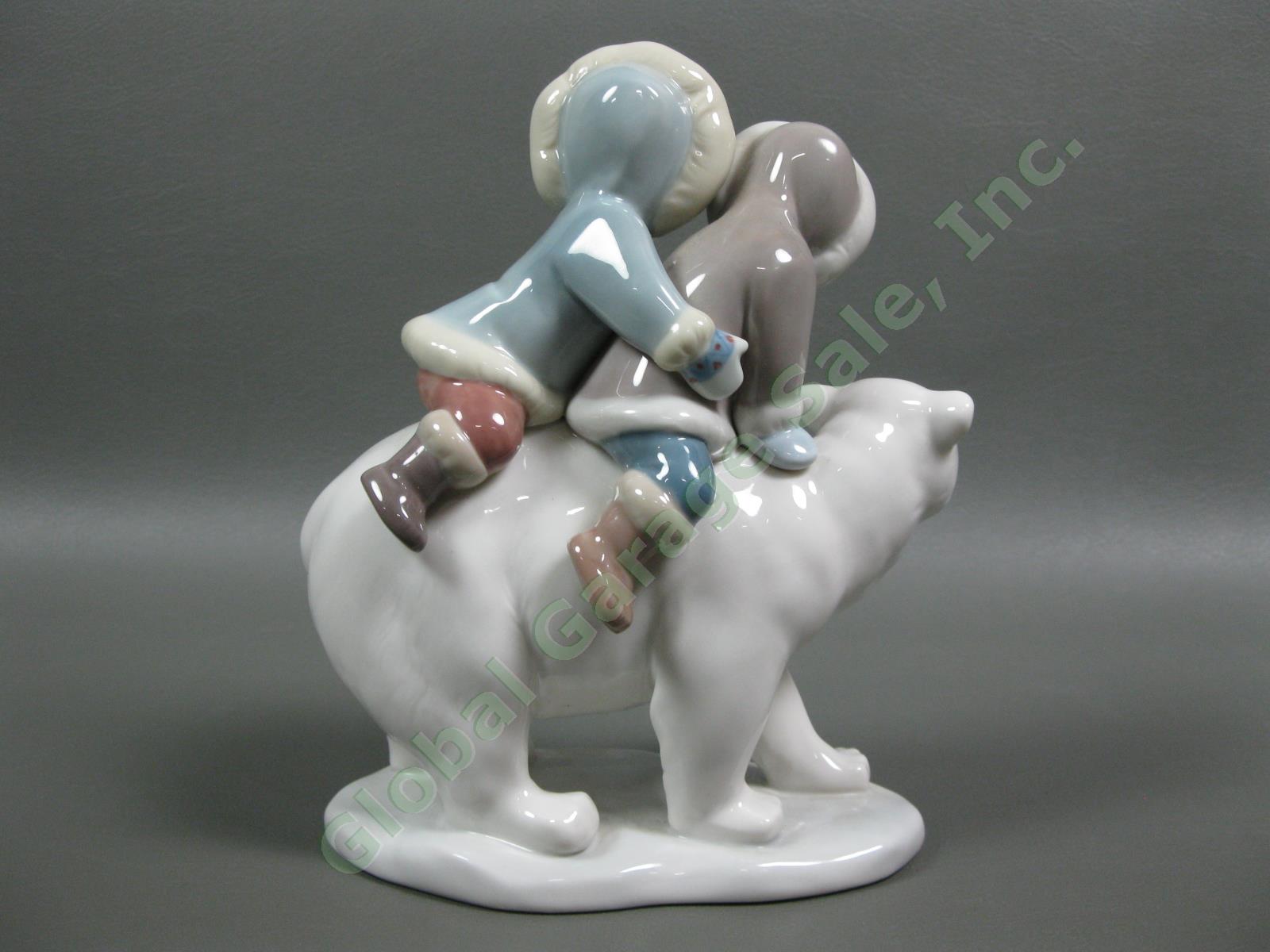 Lladro 5353 Inuit Eskimo Riders Children Riding Polar Bear Porcelain Figurine NR 1