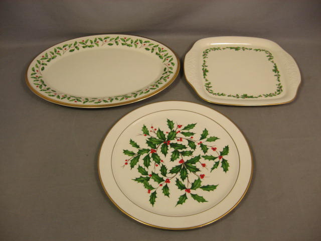 3 Lenox Holiday Holly 24K Gold Platters Serving Trays