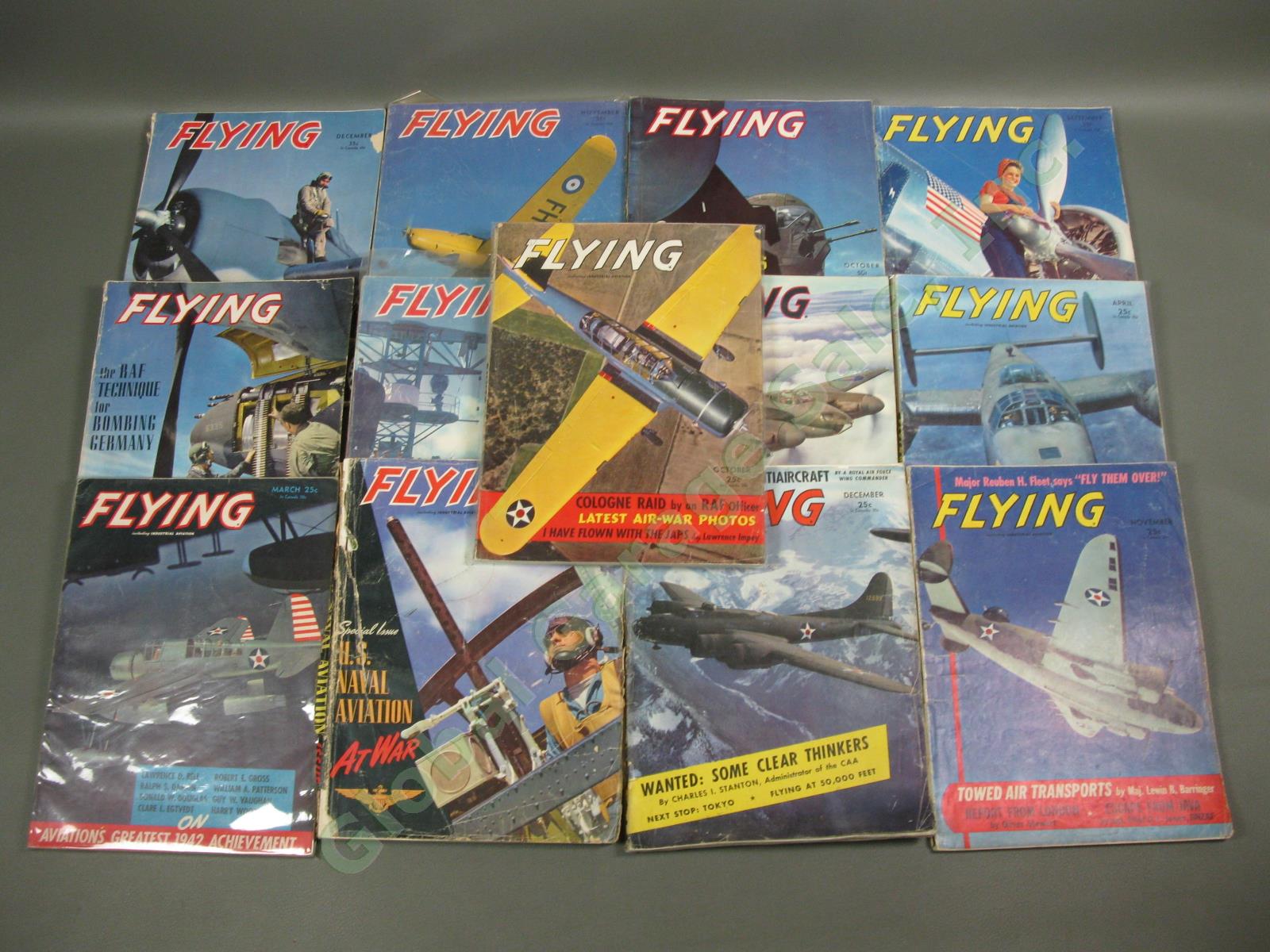 13 Vintage 1942 1943 Flying Magazine WWII Military Aviation WWW Collection Set