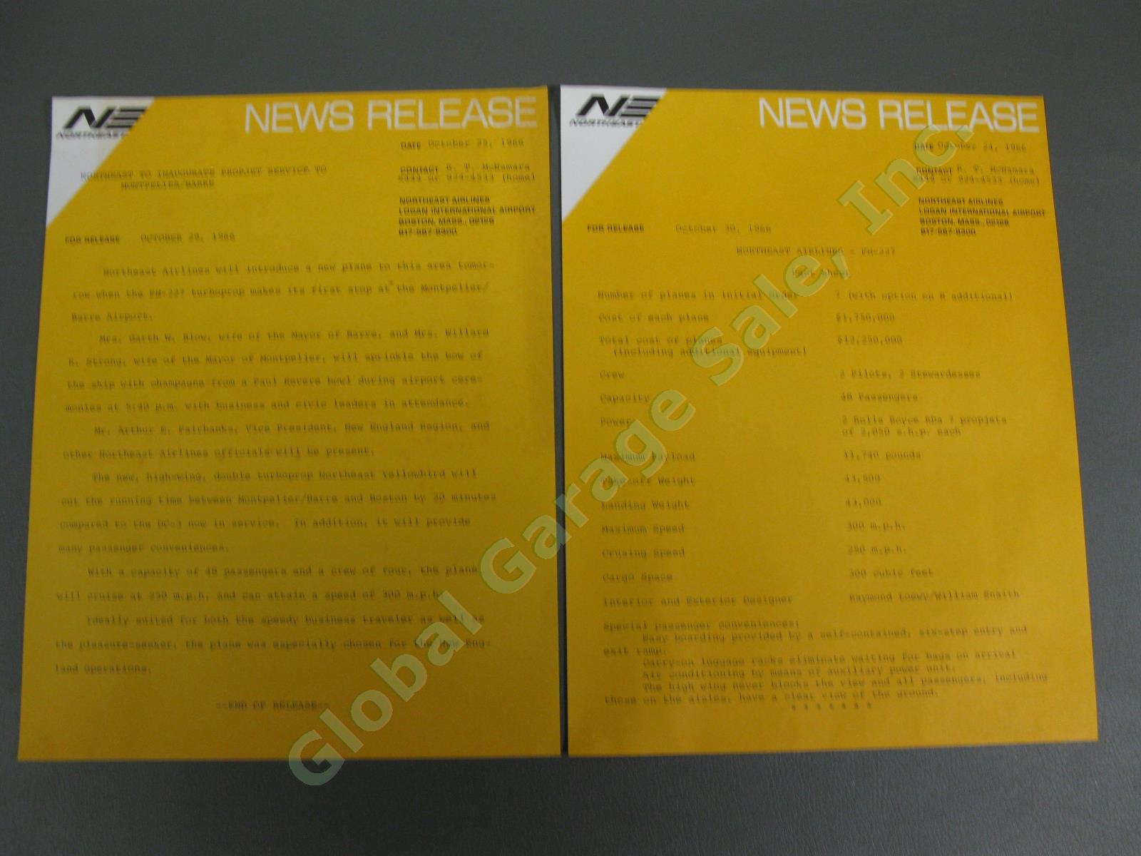 1966 Northeast Airlines FH-227 NE946 Yellowbird Press Kit Boston Vermont Flight 4