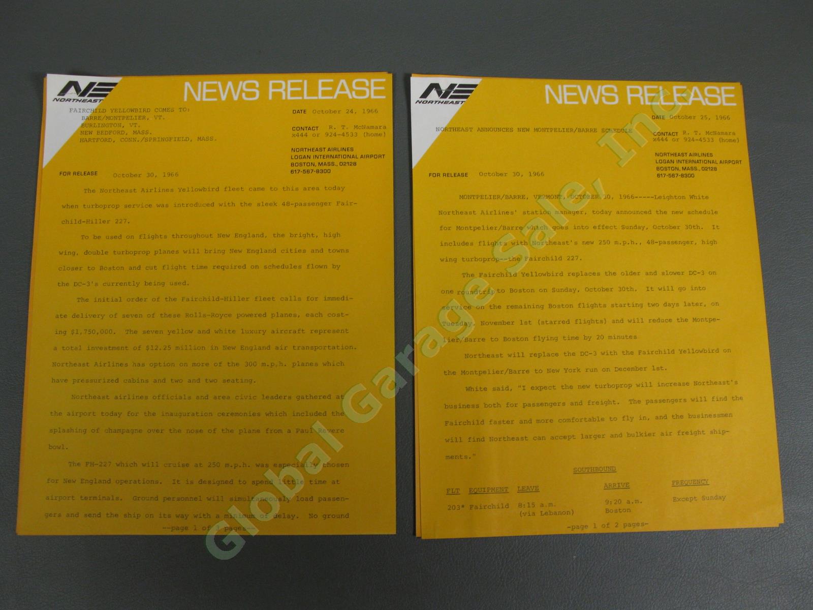 1966 Northeast Airlines FH-227 NE946 Yellowbird Press Kit Boston Vermont Flight 5