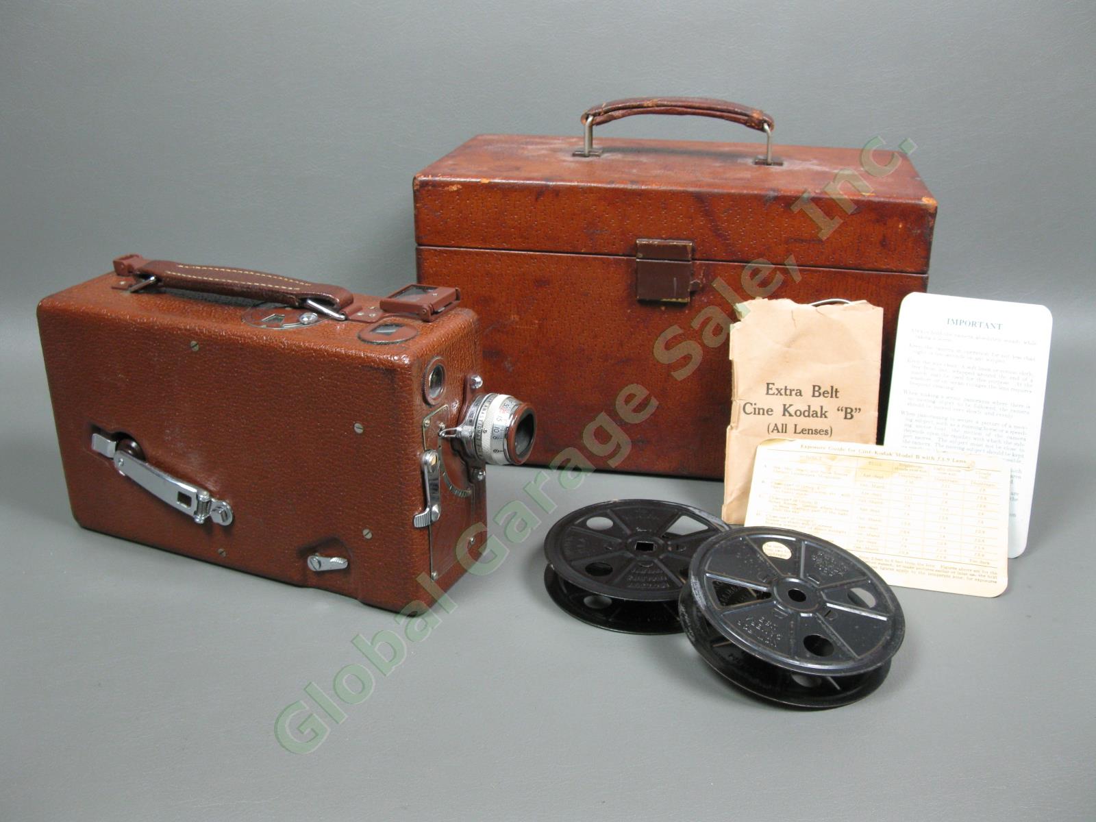 Vintage 1930s Leather Cine-Kodak Model B 16mm Film Movie Camera Set Eastman Case