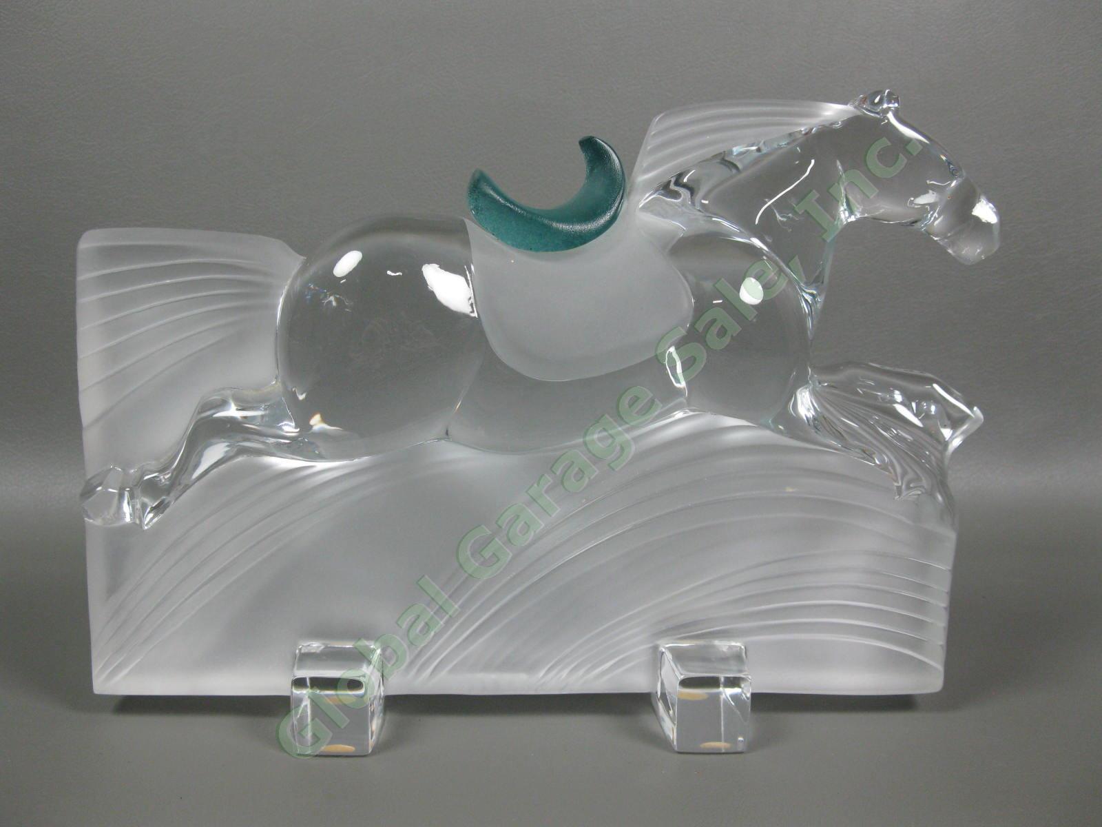 Vintage Daum Crystal Ming Race Horse w/ Pate de Verre Saddle 8" Glass Statue NR