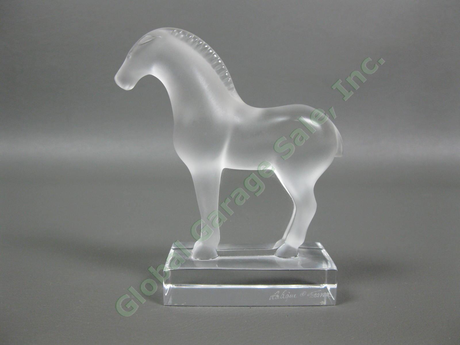 Lalique France Crystal Tang Horse Clear Glass 4" Figurine Paperweight Signed NR