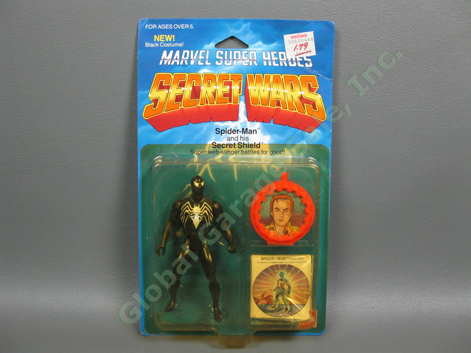 1984 Marvel Super Hero Secret Wars Spiderman Black Costume Shield Figure Mattel