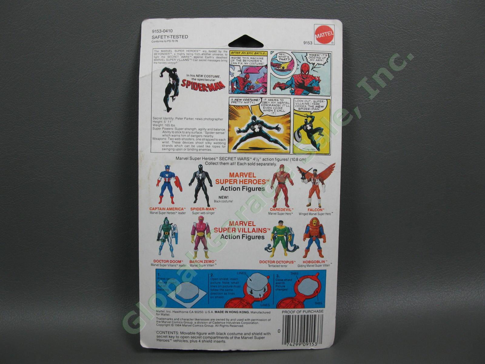 1984 Marvel Super Hero Secret Wars Spiderman Black Costume Shield Figure Mattel 2