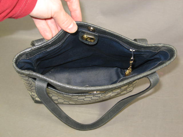 Rare Vintage Gucci Blue Tote Shoulder Bag W/Dust Bag NR 7