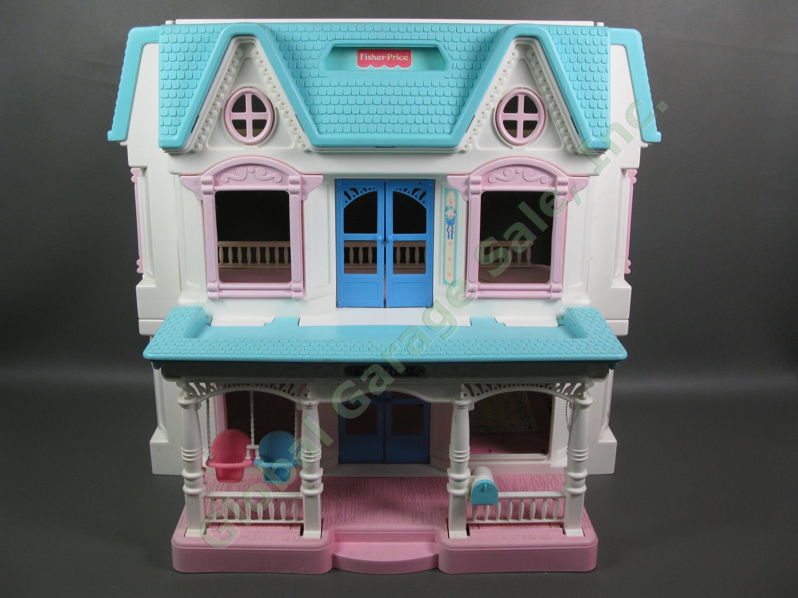 FISHER PRICE LOVING FAMILY PINK ROOF FOLDING #4649 DOLLHOUSE 21 Add Pieces  READ