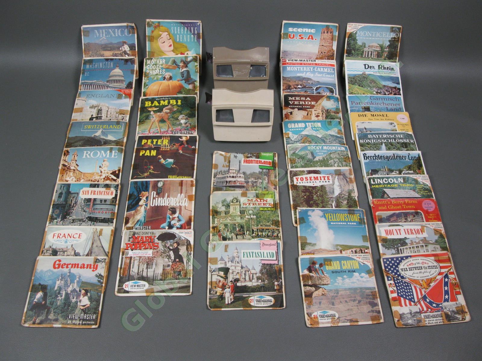 HUGE Vintage ViewMaster Viewers 35 Reel Sets Lot Disneyland National Park Europe