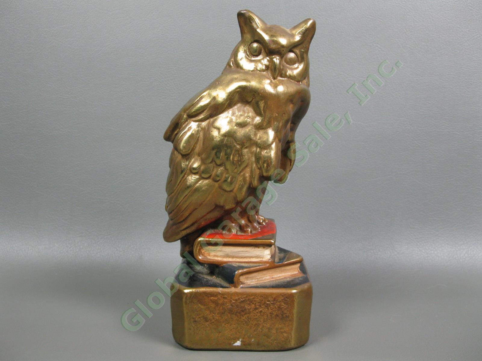 Original Antique 1930s Marion Bronze Owl Paperweight Statue Bookend Gold Painted