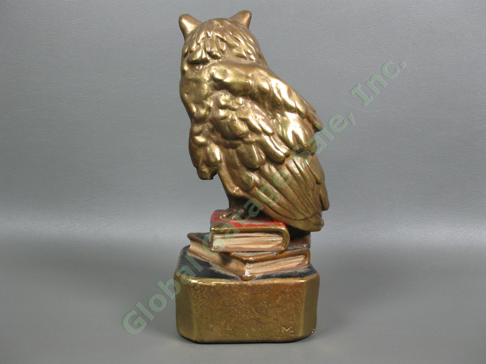 Original Antique 1930s Marion Bronze Owl Paperweight Statue Bookend Gold Painted 1