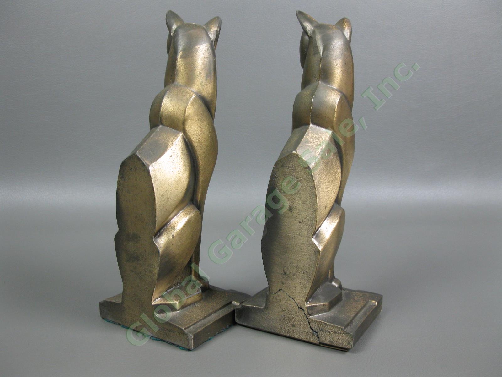 Pair Antique Art Deco Egyptian Revival Cat Bronze Bookend Set Frankart Era Egypt 2