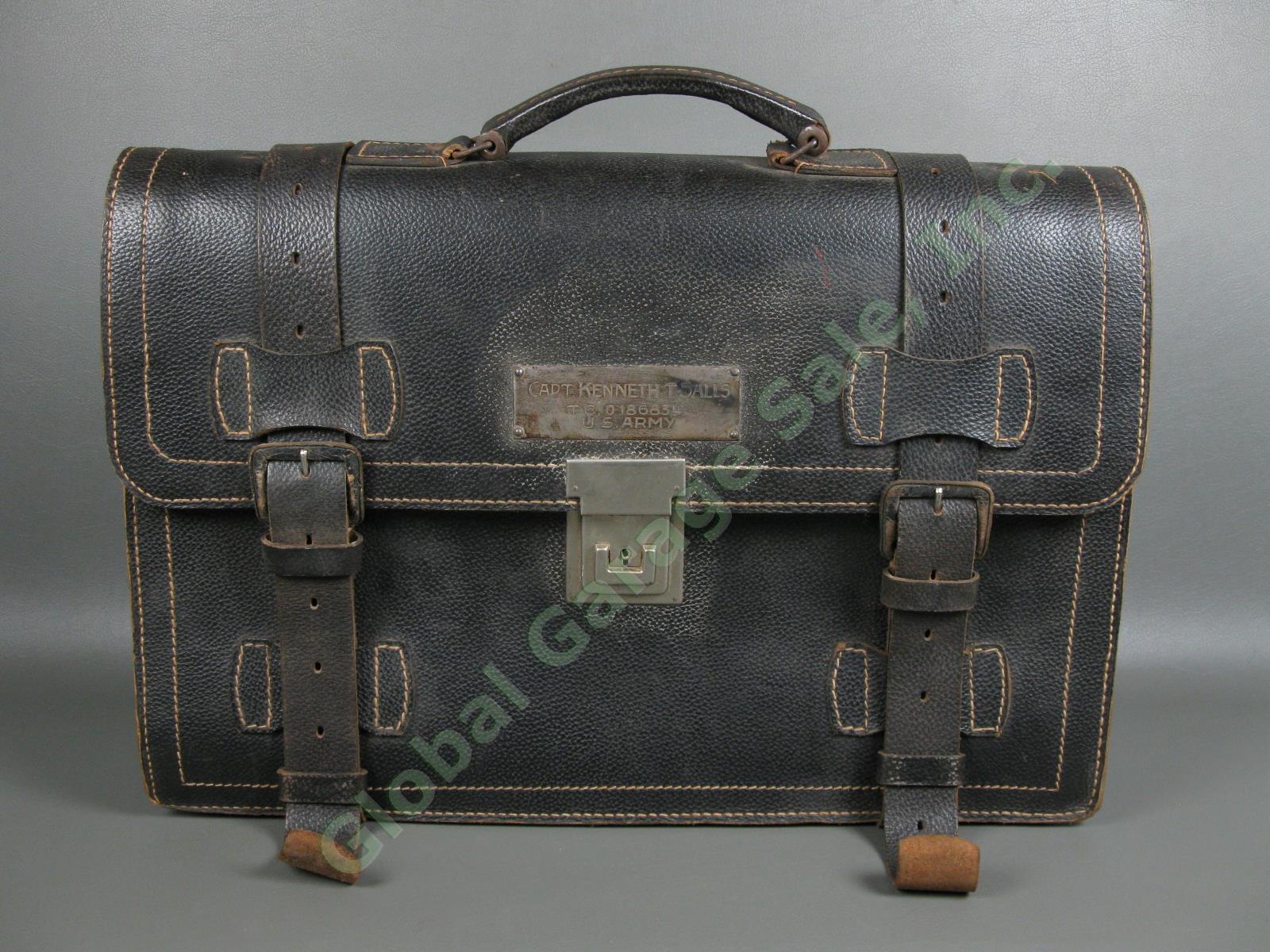 Original WWII US Army Captain Type-1 Navigator Leather Gusset Briefcase Bag NR