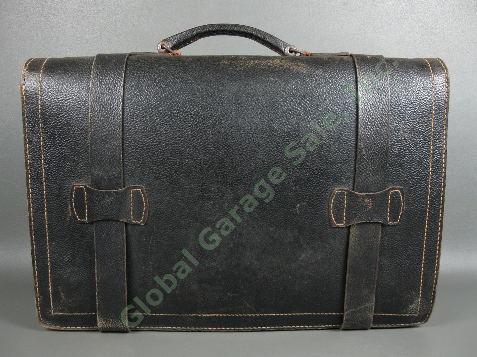 Original WWII US Army Captain Type-1 Navigator Leather Gusset Briefcase Bag NR 1
