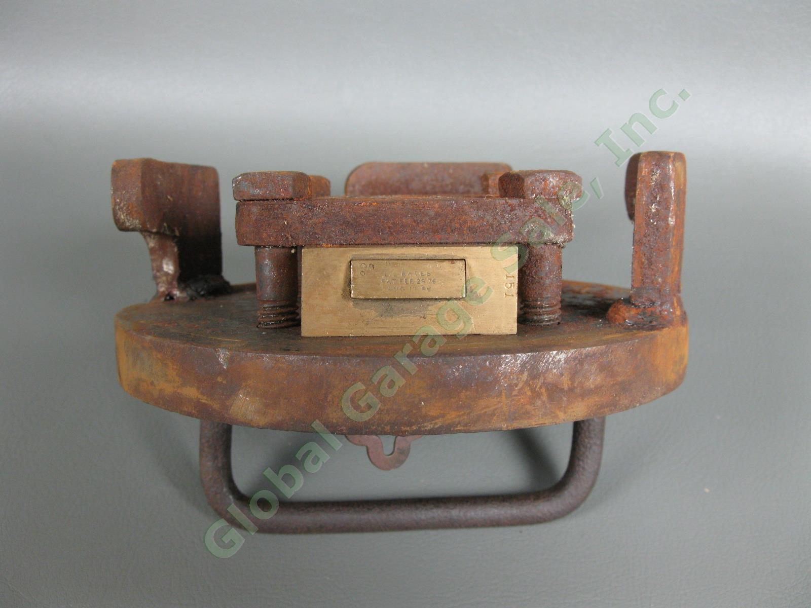 Antique Cast Iron Cylinder Ground Drop Safe Deposit Box Original Bates Lock Key 4
