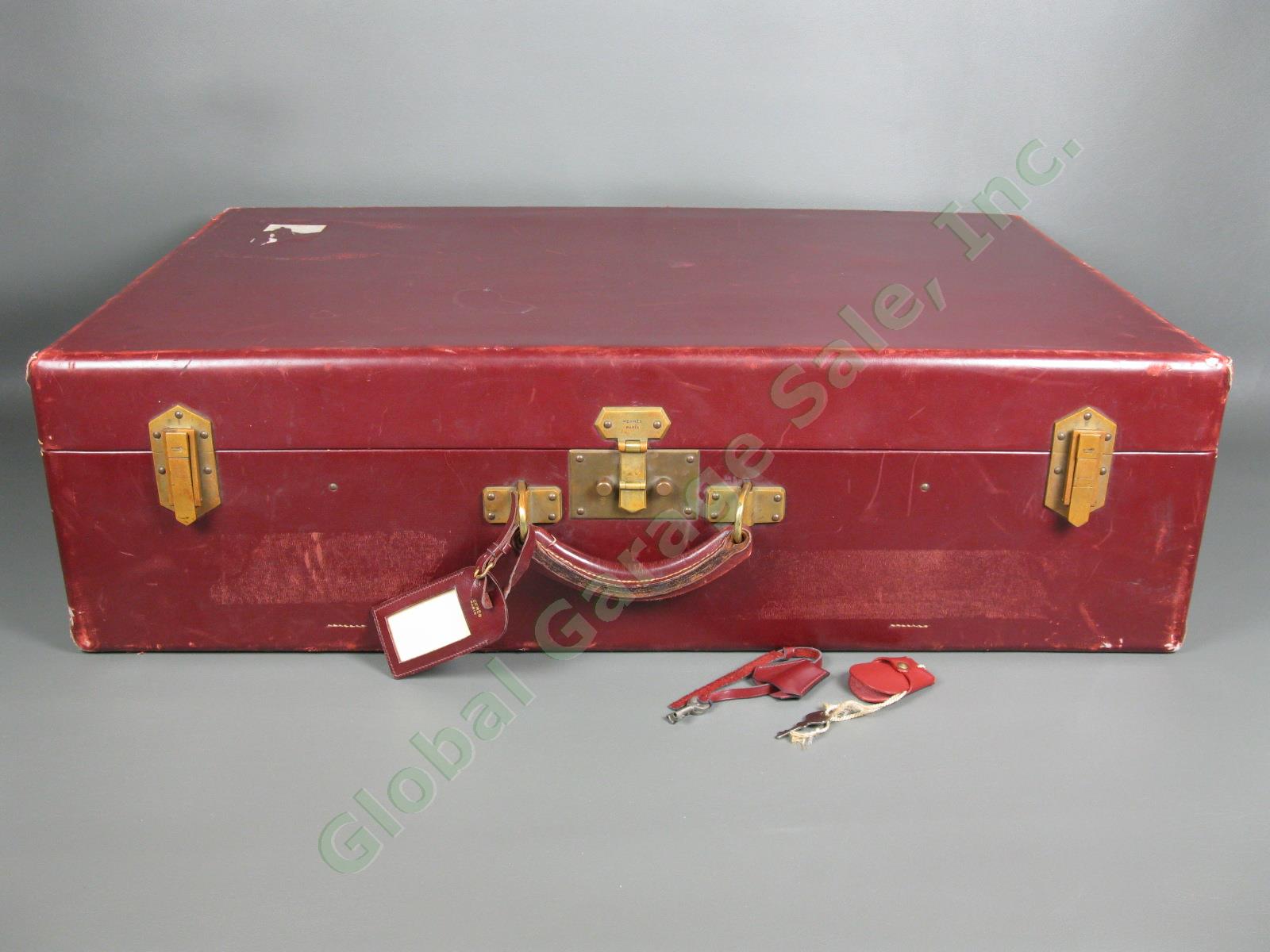 Vintage Hermes Paris Red Leather Travel Luggage Suitcase Original Brass w/ Keys